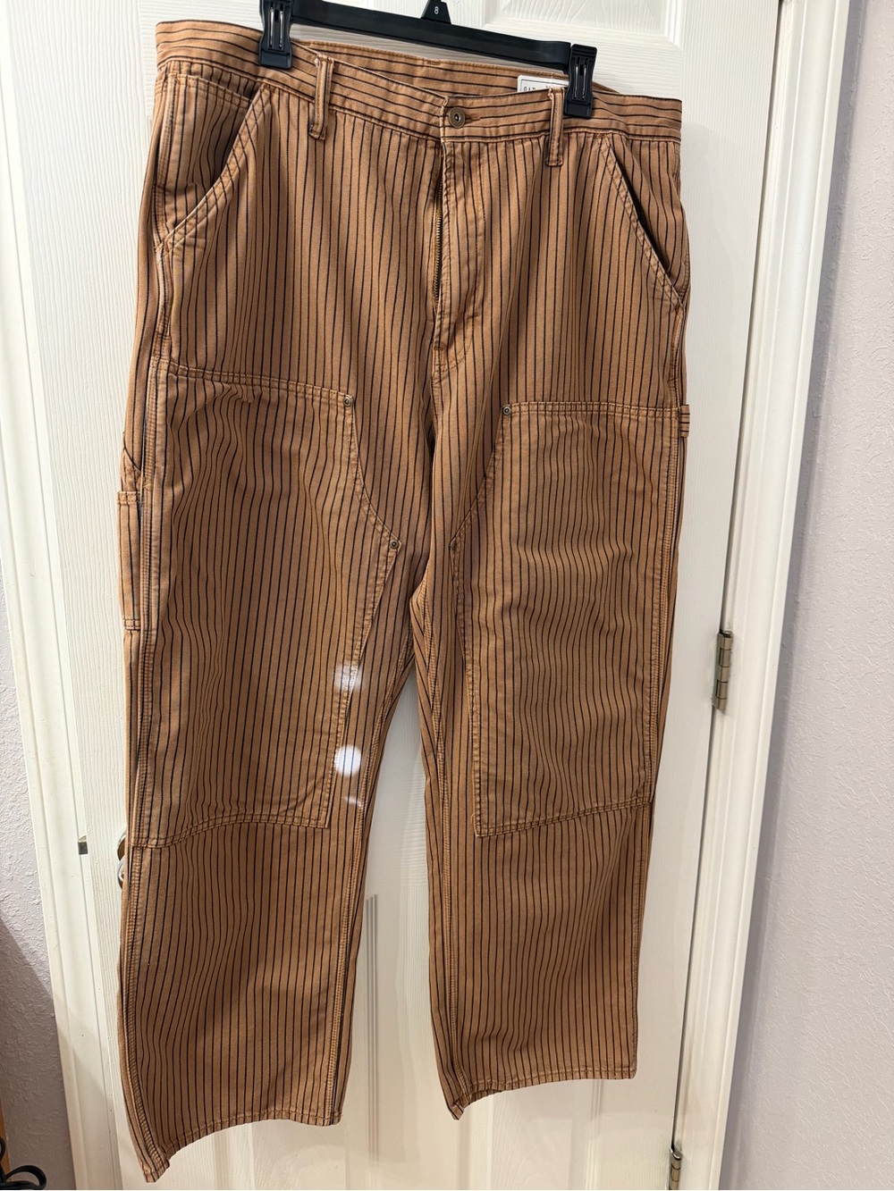 GAP Men’s 90’s Loose Carpenter Pinstripe Jeans Brown Double Knee Pants 38x32